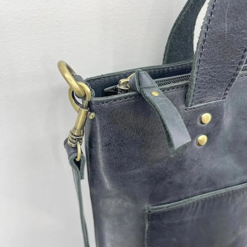 Elevate People Leather Bucket Bag Tote‎ Black Full-Grain Crossbody Minimalist